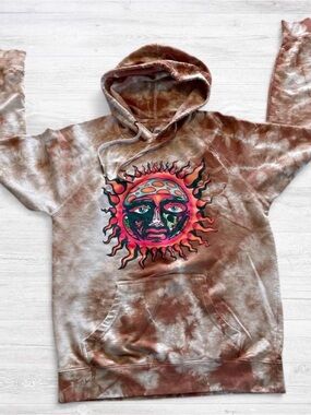 Men's Tie-Dye Crewneck Sweatshirt with Sun Graphic - Brown